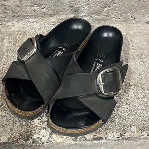 Birkenstock Black Sandals with Silver Buckle